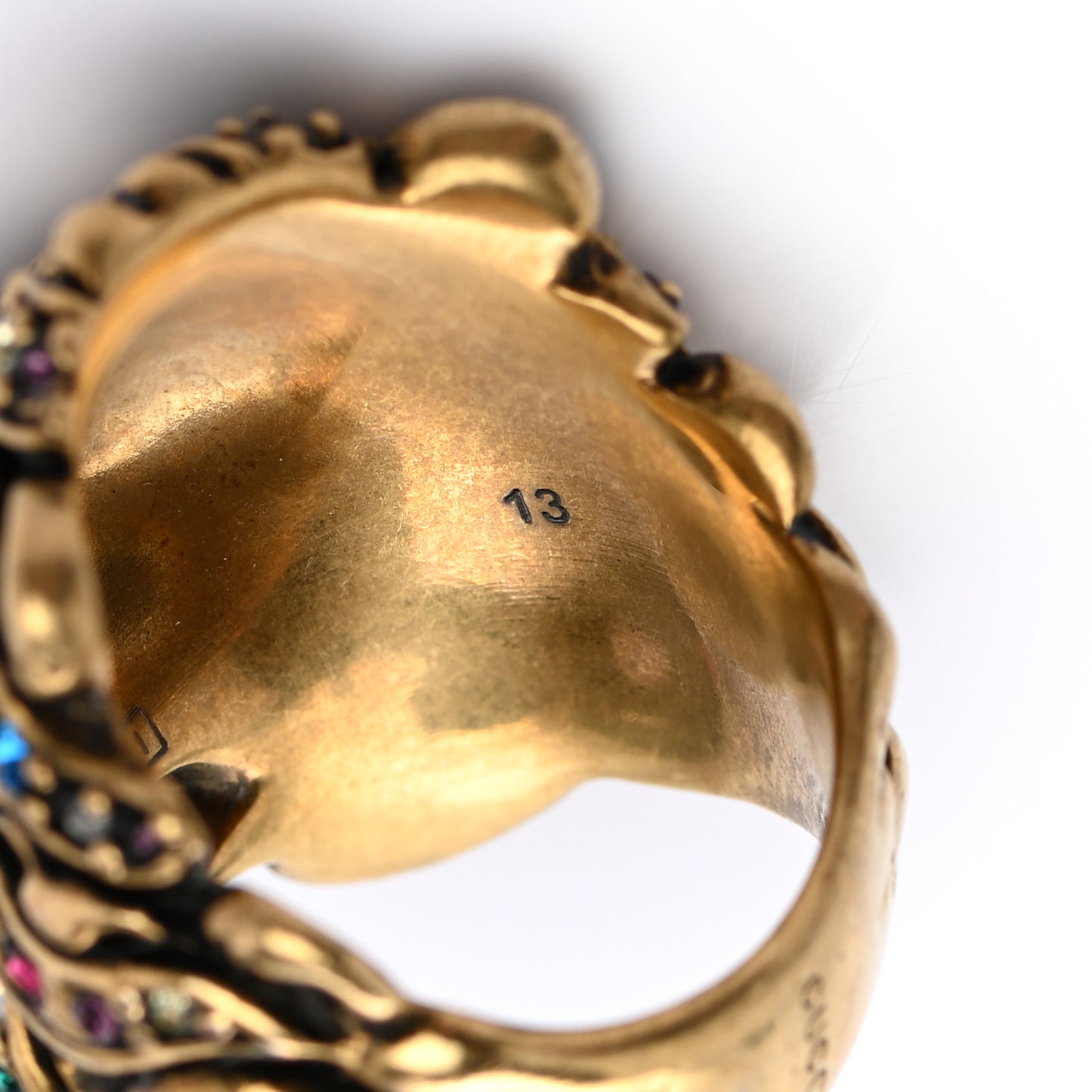 Metal Crystal Lion Head Ring 13 Aged Gold