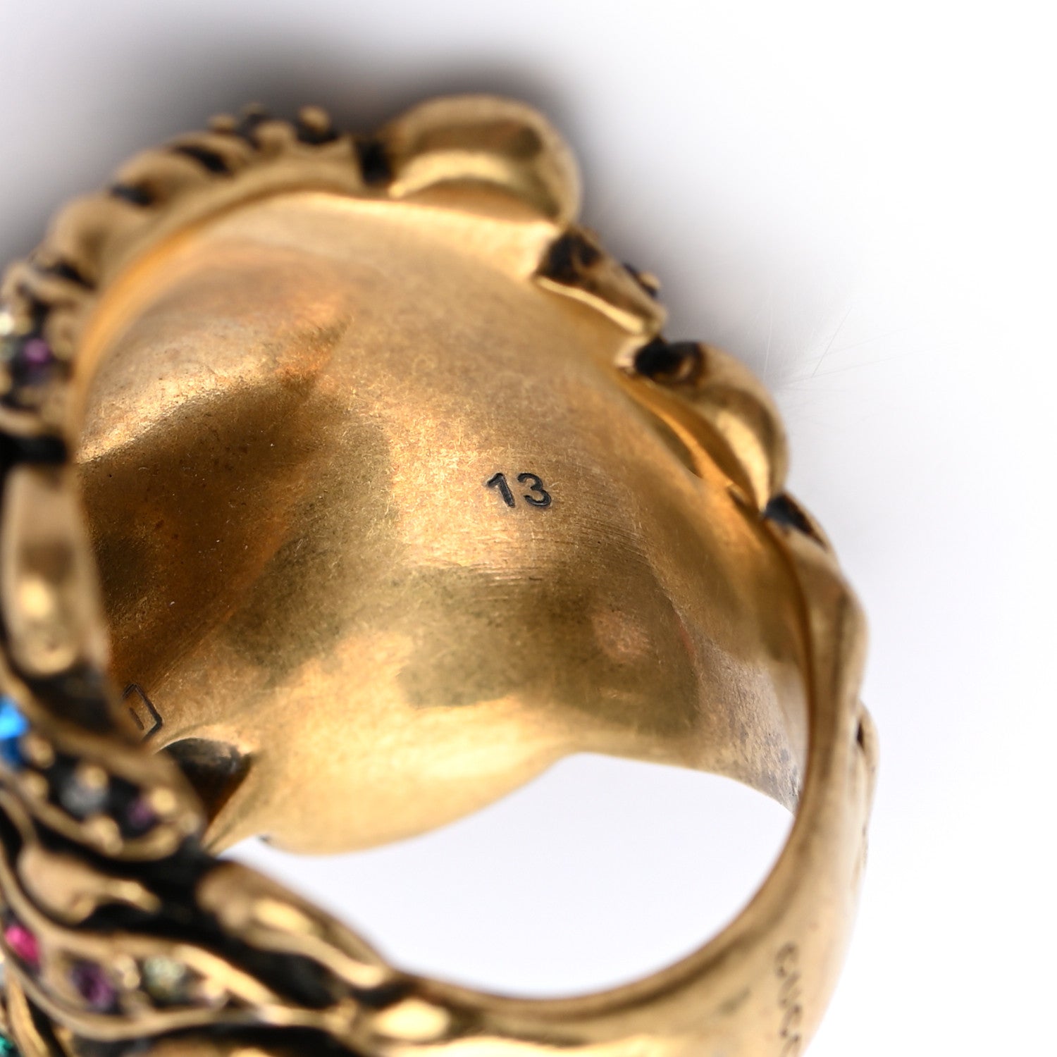 Gucci Metal Crystal Lion Head Ring 13 Aged Gold 6 of 6