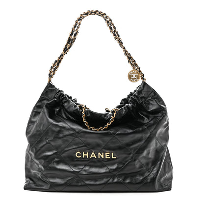 Chanel Shiny Calfskin Quilted Large Chanel 22 East West  Black 1 of 10