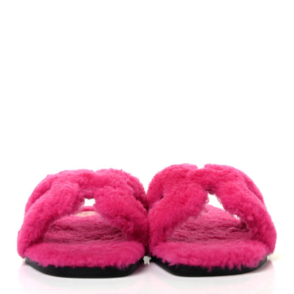 Hermes Woolskin Oran Sandals 38 Rose Fuchsia 2 of 4