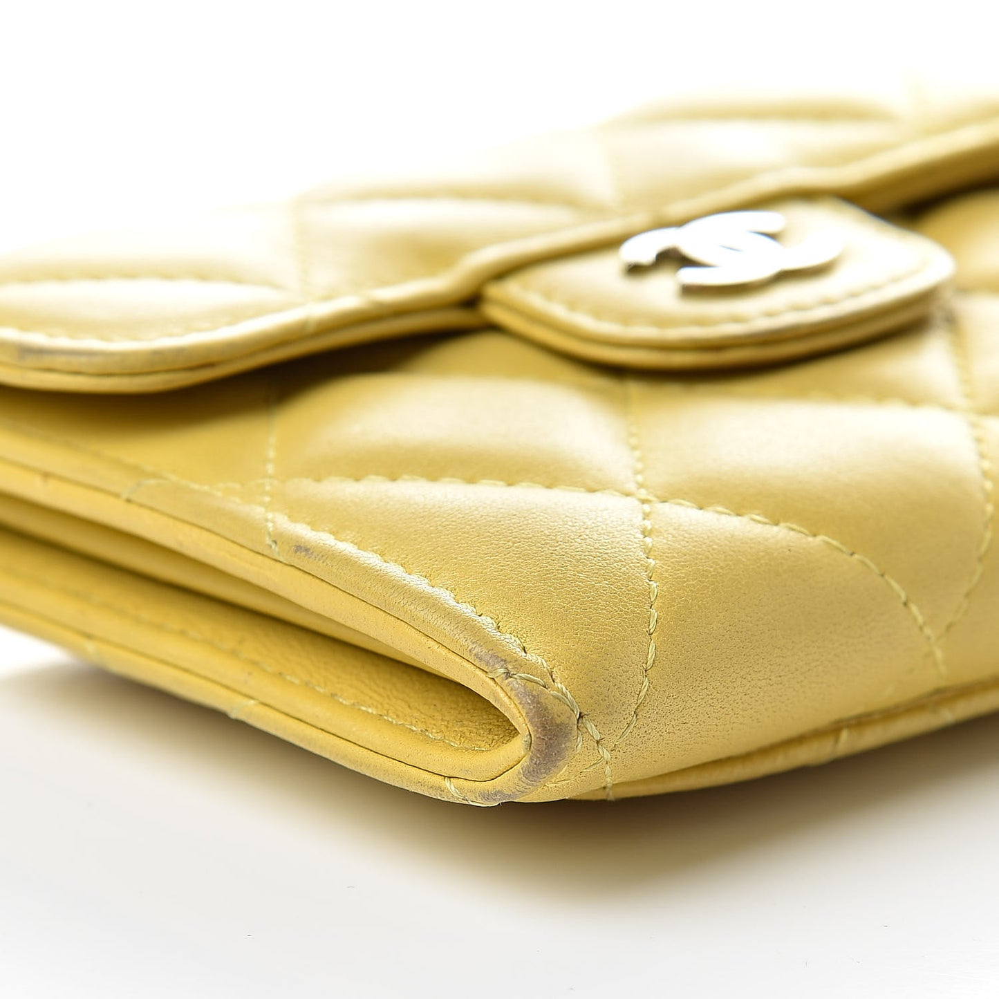 Lambskin Quilted Flap Card Holder Yellow