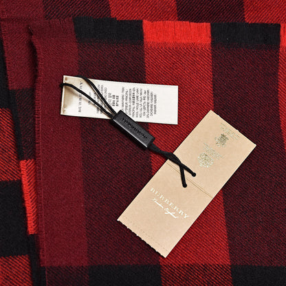 Burberry Wool Cashmere Giant Exploded Check Fringe Scarf Claret 5 of 5