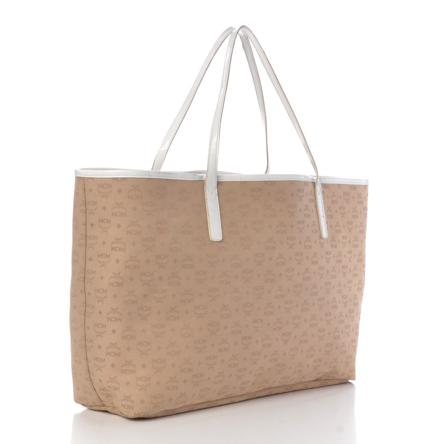 Canvas Monogram Patent Shopper Tote Beige White