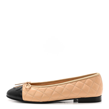 Chanel Lambskin Quilted CC Cap Toe Ballerina Flats 40 Beige Black 1 of 10