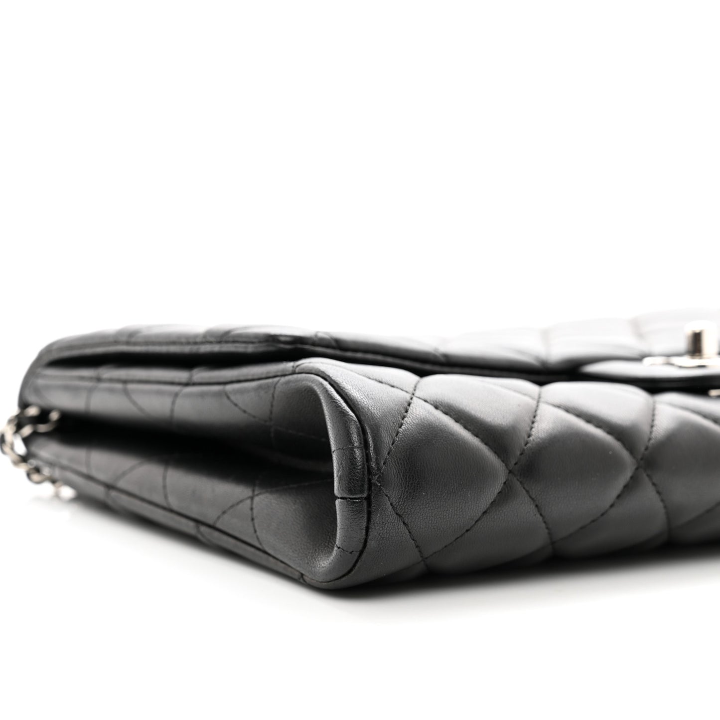Lambskin Quilted Clutch With Chain Flap Black