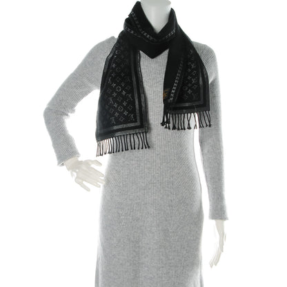 Louis Vuitton Wool Cashmere Lurex Monogram Scarf Black Silver 2 of 5