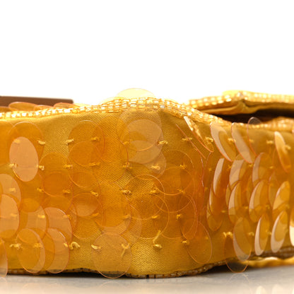 Fendi Satin Sequin Paillettes Elaphe Plexiglass Mini Baguette 1997 Giallo Avorio 12 of 13