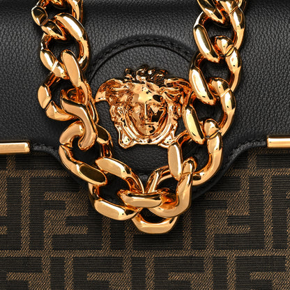 Versace X FENDI Grained Calfskin Fendace Medium La Medusa Top Handle Bag Black Brown 7 of 11