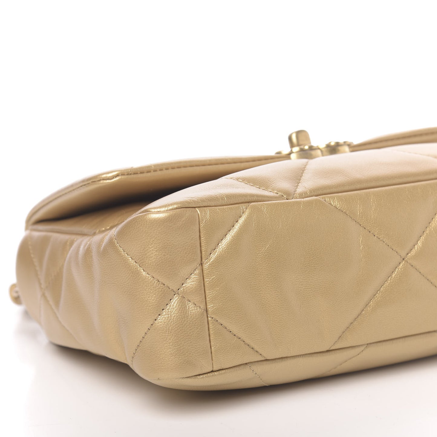 Metallic Goatskin Quilted Medium 19 Flap Gold