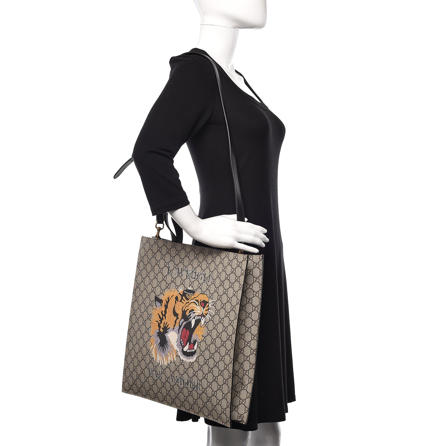 GG Supreme Monogram L'Aveugle Par Amour Print Vertical Tote Black
