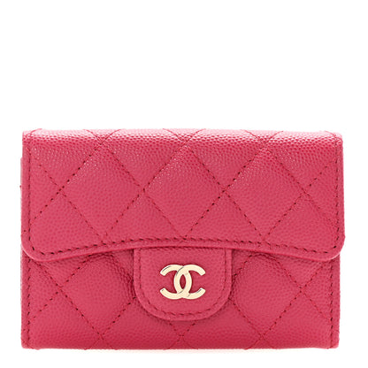 Chanel Caviar Quilted Flap Card Holder Wallet Dark Pink 1 of 9