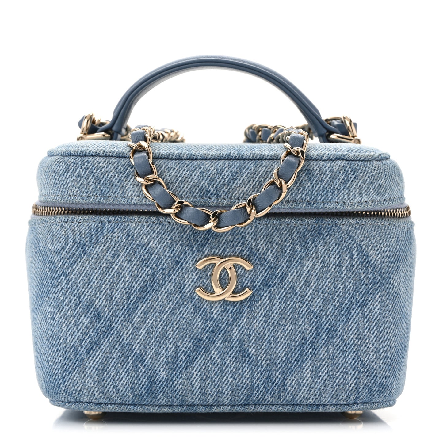Denim Quilted Small CC Vanity Case Blue
