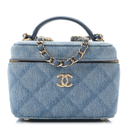 Chanel Denim Quilted Small CC Vanity Case Blue 1 of 10