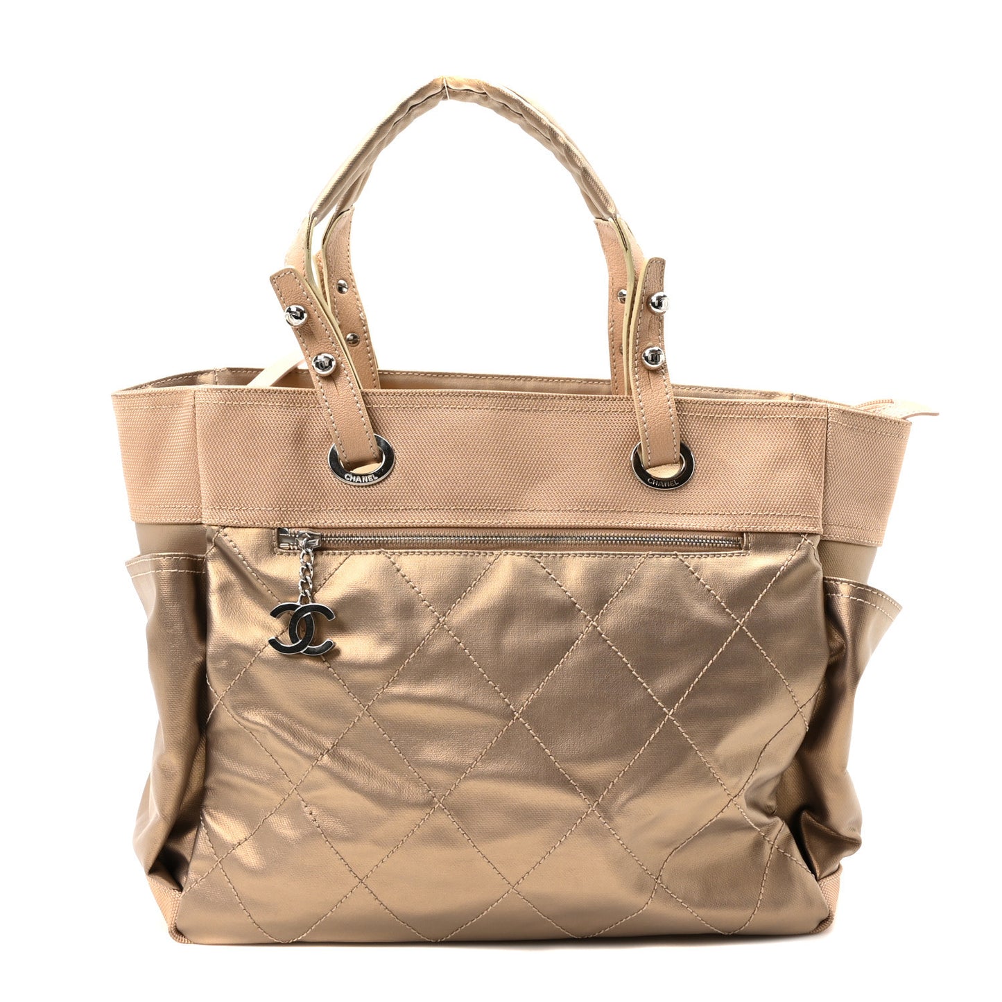 Metallic Coated Canvas Large Paris Biarritz Tote Gold