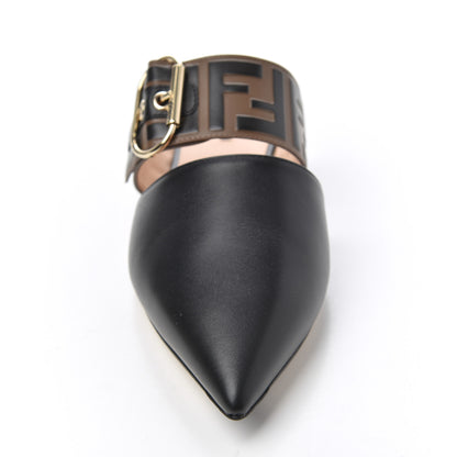 Fendi Vitello FF Embossed Buckle Flat Mules 38 Maya Black 13 of 14