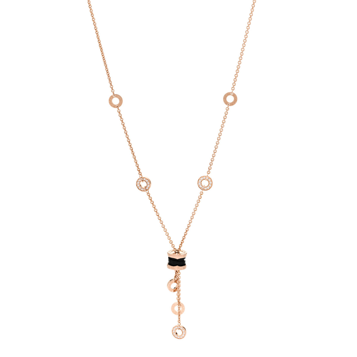 Bulgari 18K Rose Gold Diamond Black Ceramic B.Zero1 Necklace 1 of 6