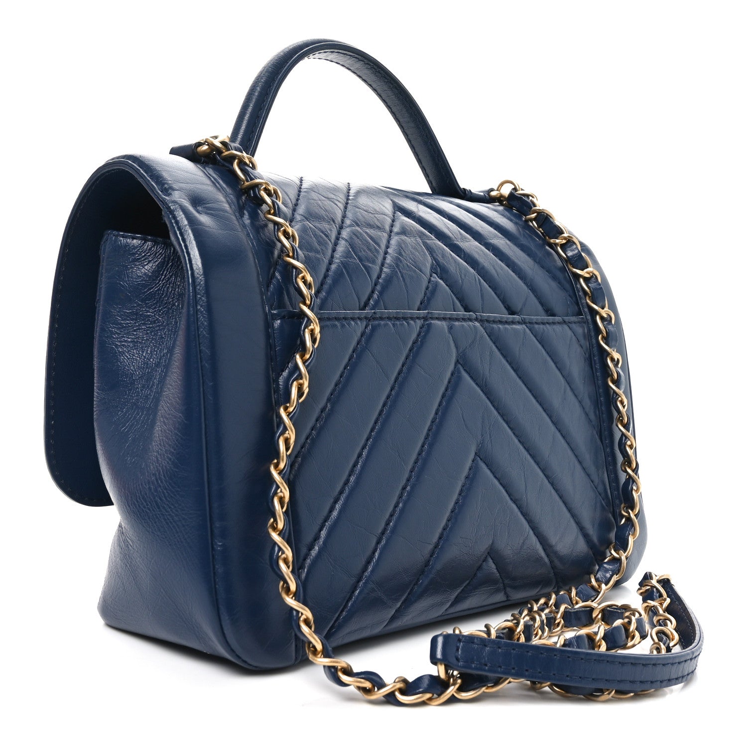 Chanel Calfskin Chevron Quilted Top Handle Flap Navy 3 of 10