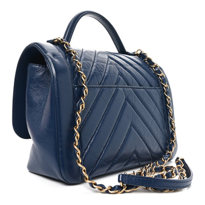 Chanel Calfskin Chevron Quilted Top Handle Flap Navy 3 of 10