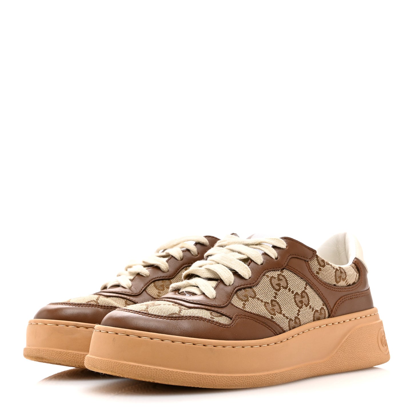 Calfskin GG Monogram Womens Platform 55mm Sneakers  37.5 Hezelnut Beige Ebony Mystic White