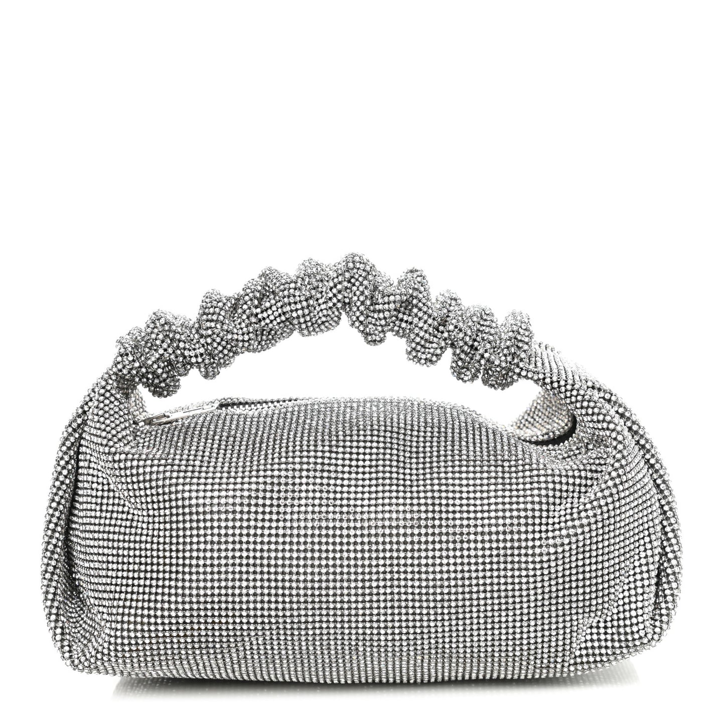 Mesh Crystal Rhinestone Mini Scrunchie Clutch Black Silver