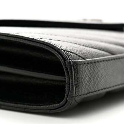 Saint Laurent Grain De Poudre Matelasse Chevron Monogram Chain Wallet Black 9 of 11