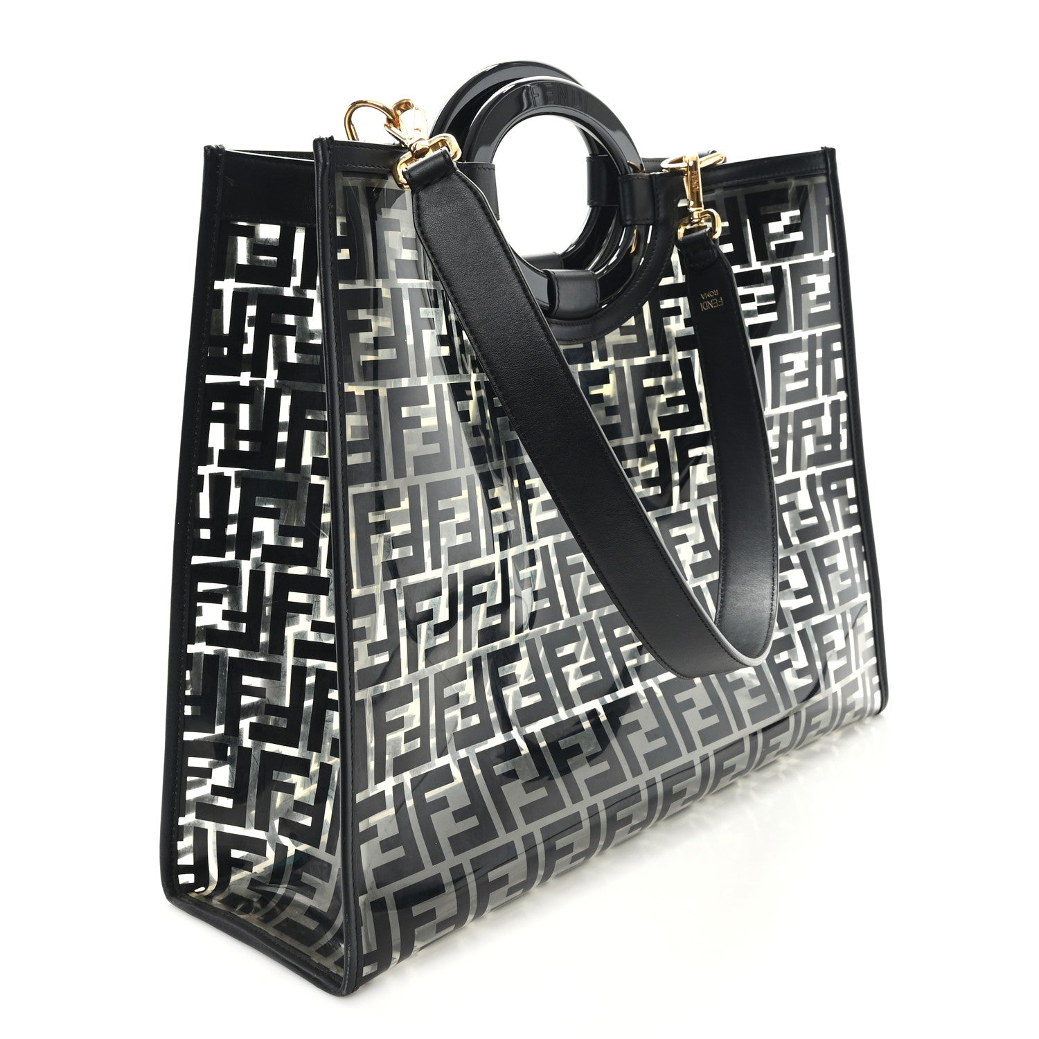 Fendi TPU FF Vitello Century Plexiglass Medium Runaway Shopper Tote Black 2 of 10