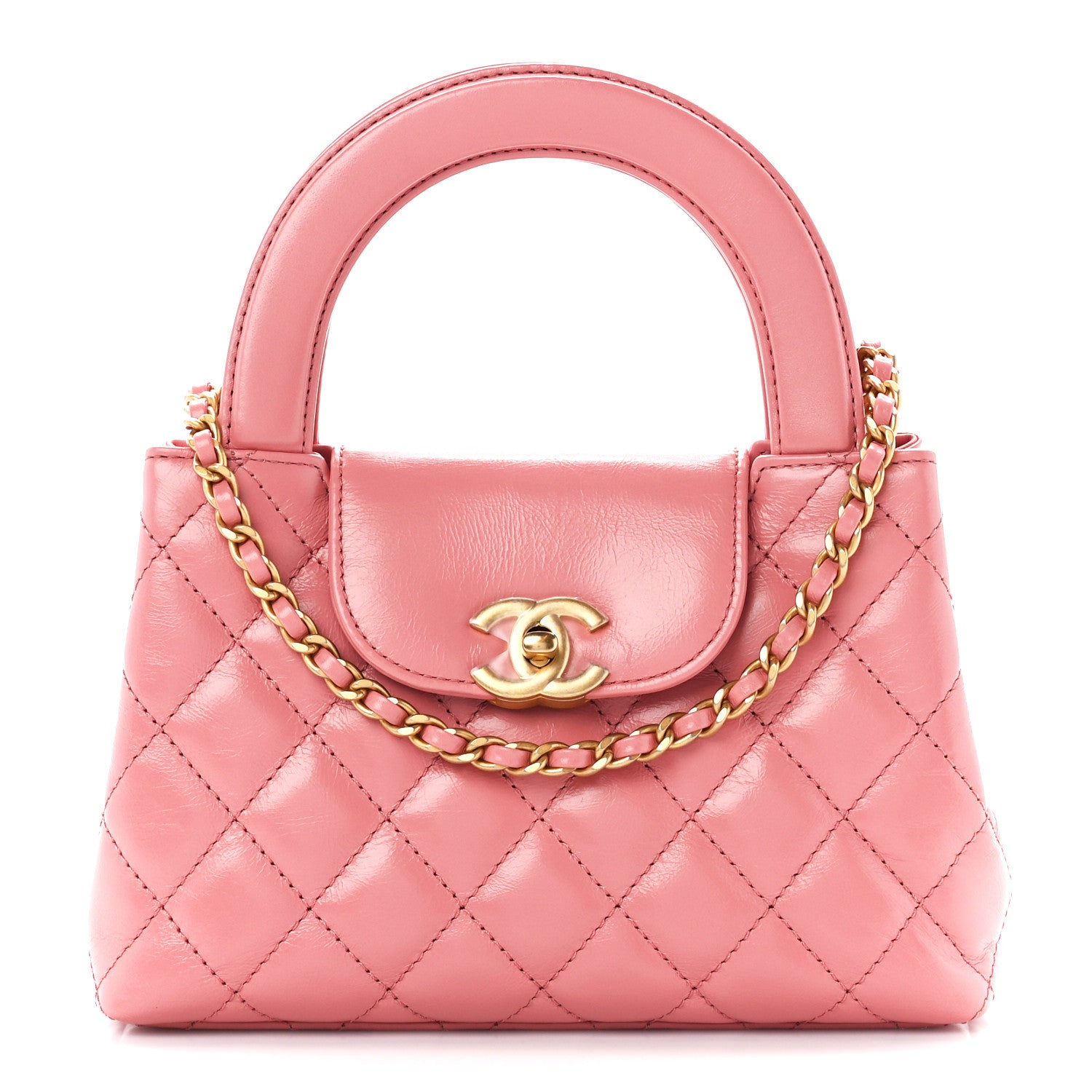 Chanel Shiny Aged Calfskin Quilted Nano Kelly Shopper Coral Pink 1 of 10