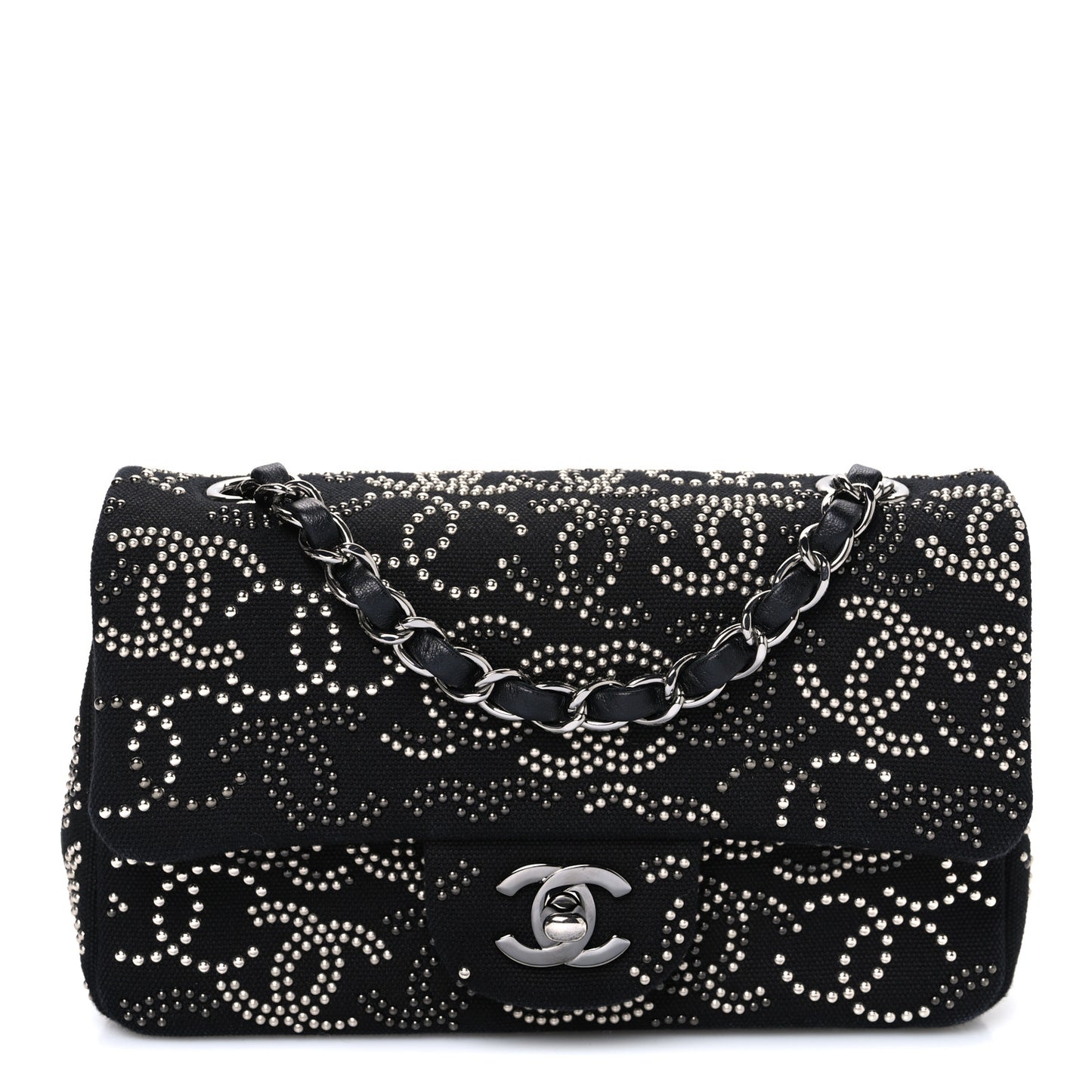 Canvas Studded Mini Rectangular Flap Black