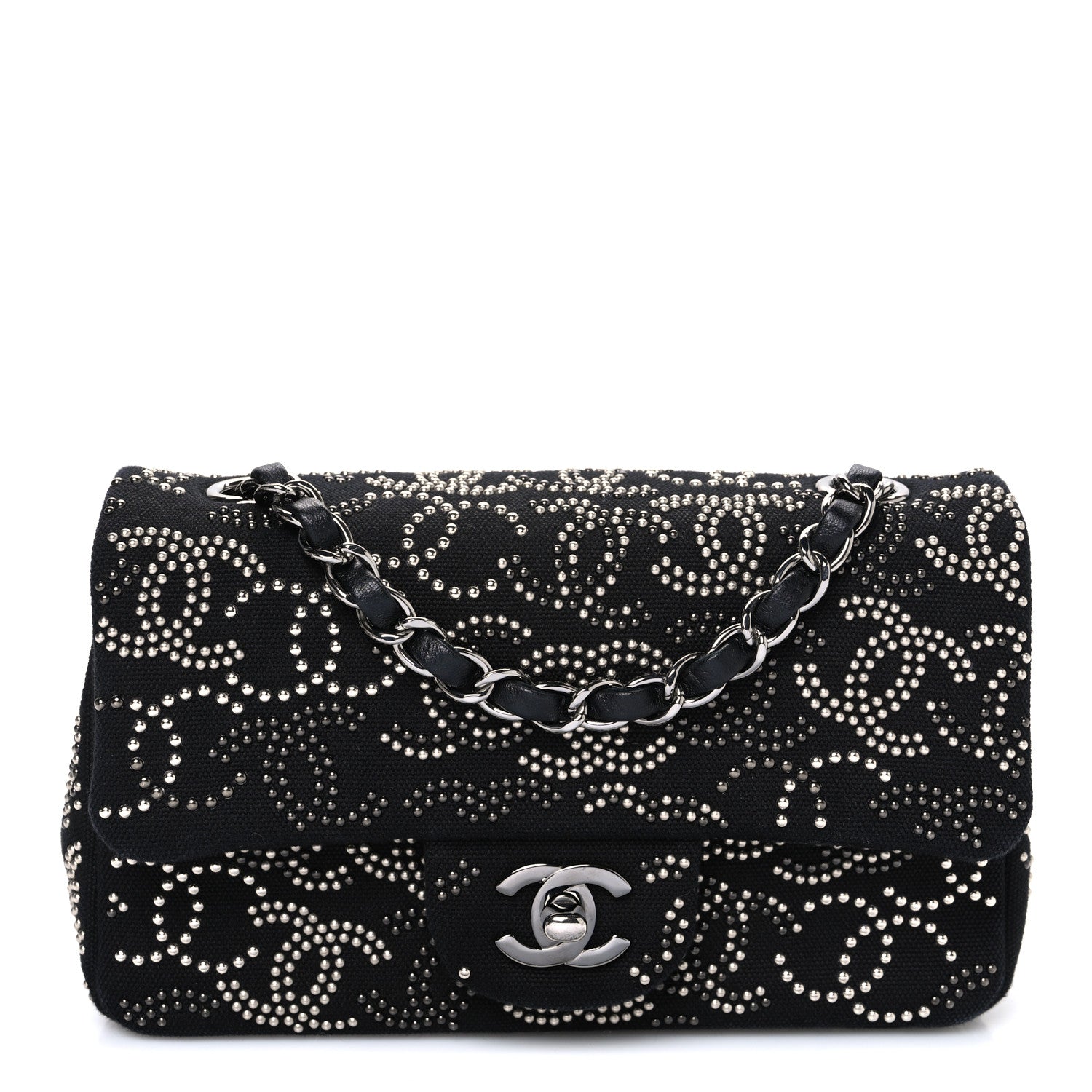 Chanel Canvas Studded Mini Rectangular Flap Black 1 of 10