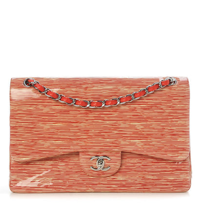 Chanel Patent Calfskin Striped Jumbo Double Flap Red 1 of 7