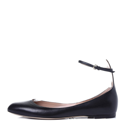 Valentino Garavani Calfskin Ballerina Ankle Strap Flats 36 Black 1 of 11