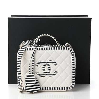Chanel Caviar Quilted Striped Medium CC Filigree Vanity Case White Black 11 of 11