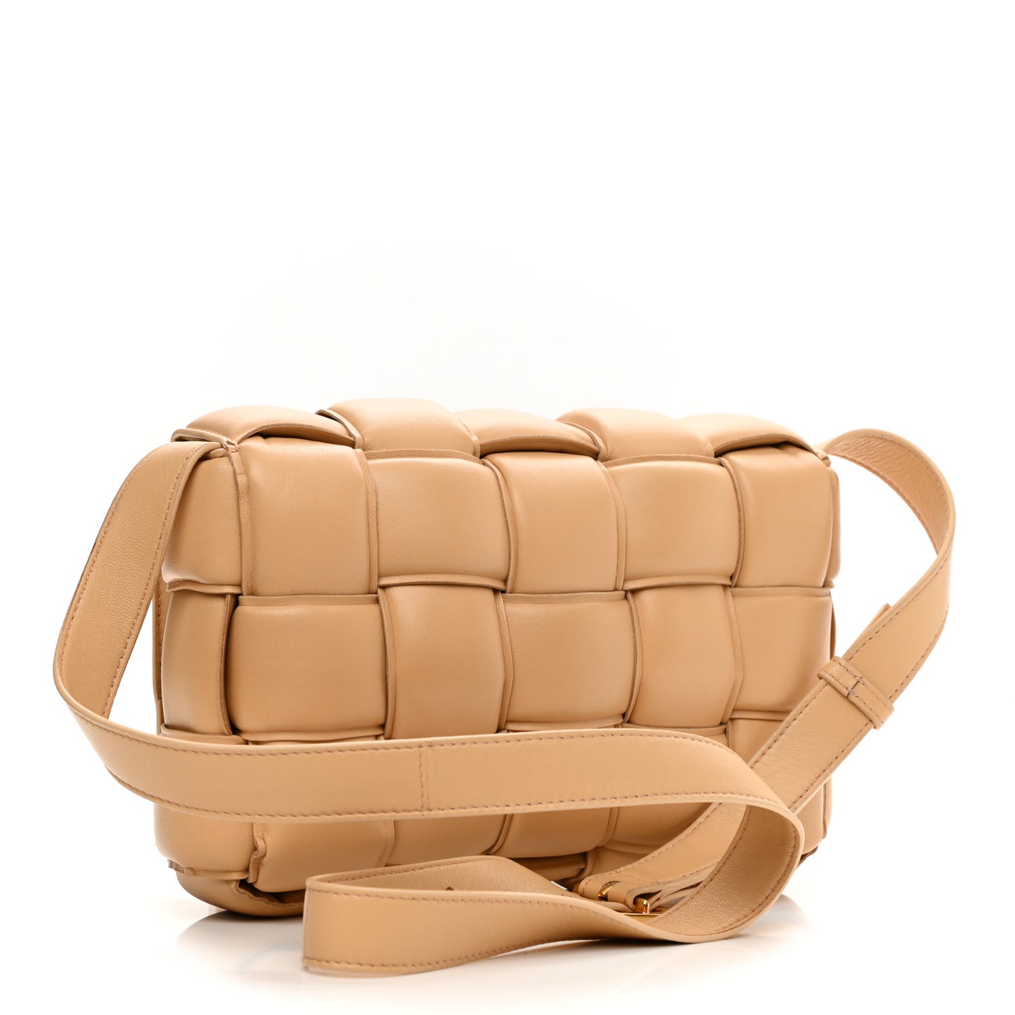 Nappa Maxi Intreccio Padded Cassette Crossbody Bag Almond