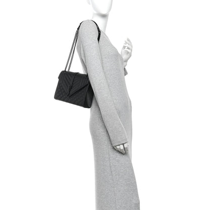 Saint Laurent Grain De Poudre Textured Mixed Matelasse Triquilt Medium Monogram Monochrome Satchel Black 2 of 11