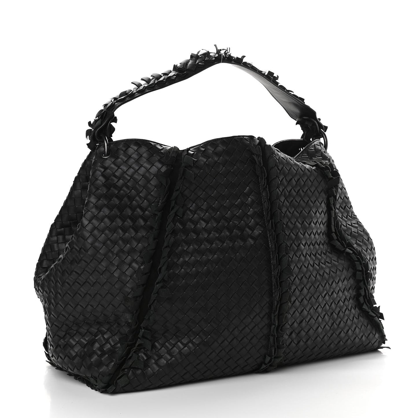 Nappa Intrecciato Large Franges Shoulder Bag Black