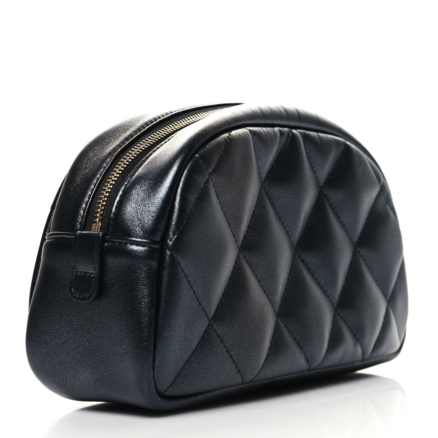 Iridescent Lambskin Quilted Double Zip Pouch Black