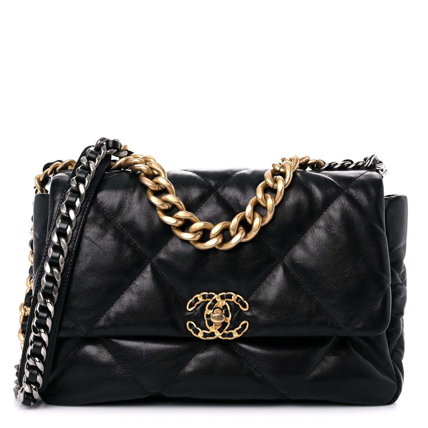 Goatskin Quilted Large Chanel 19 Flap Black