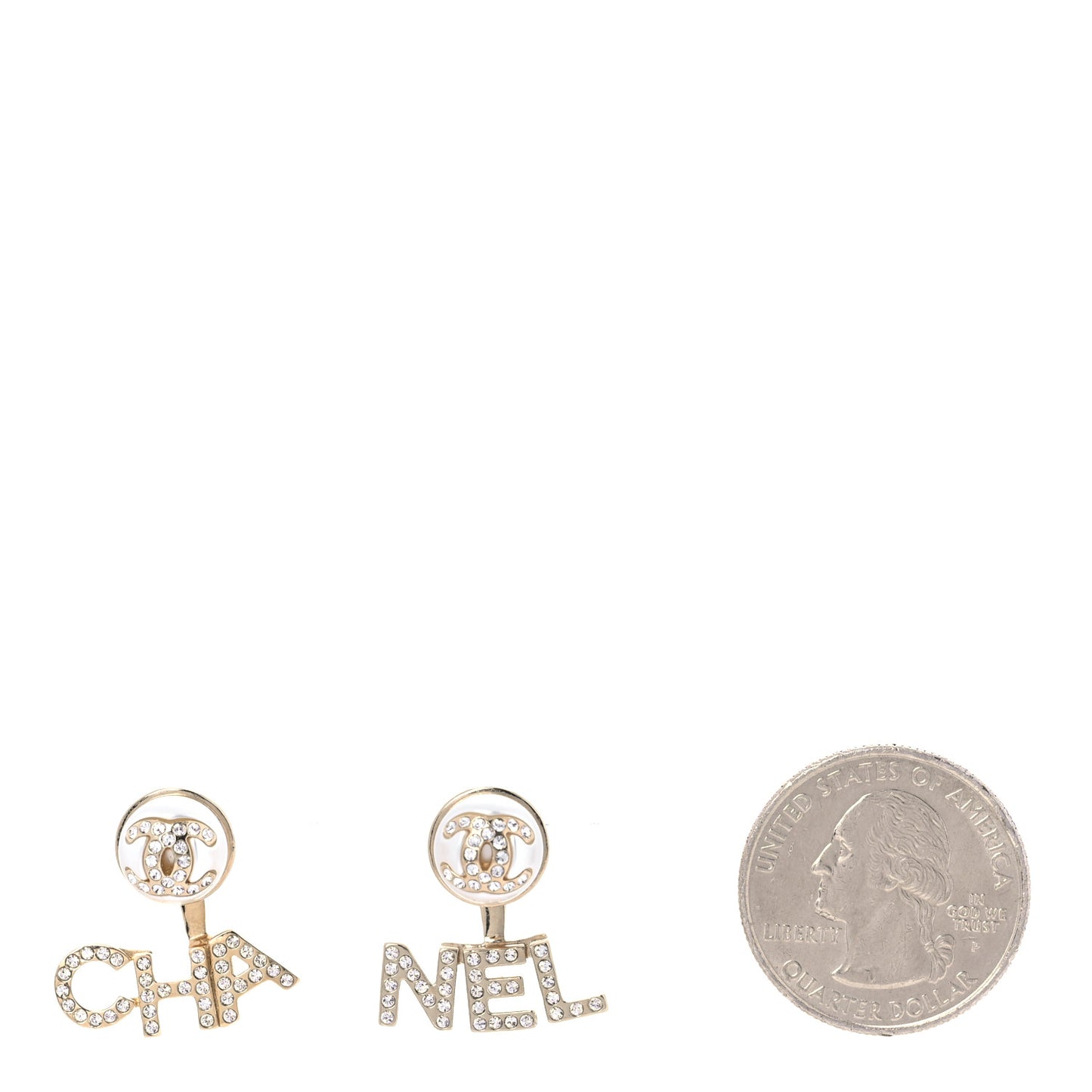 Pearl Crystal Logo Earrings Gold Pearly White