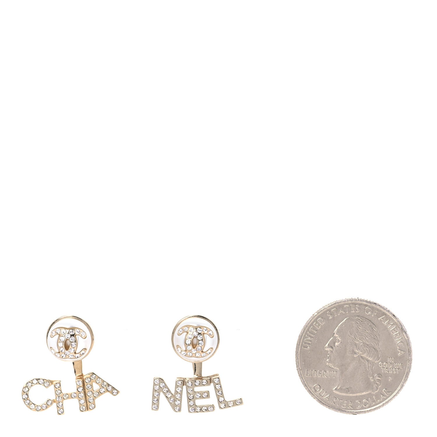 Chanel Pearl Crystal Logo Earrings Gold Pearly White 2 of 5