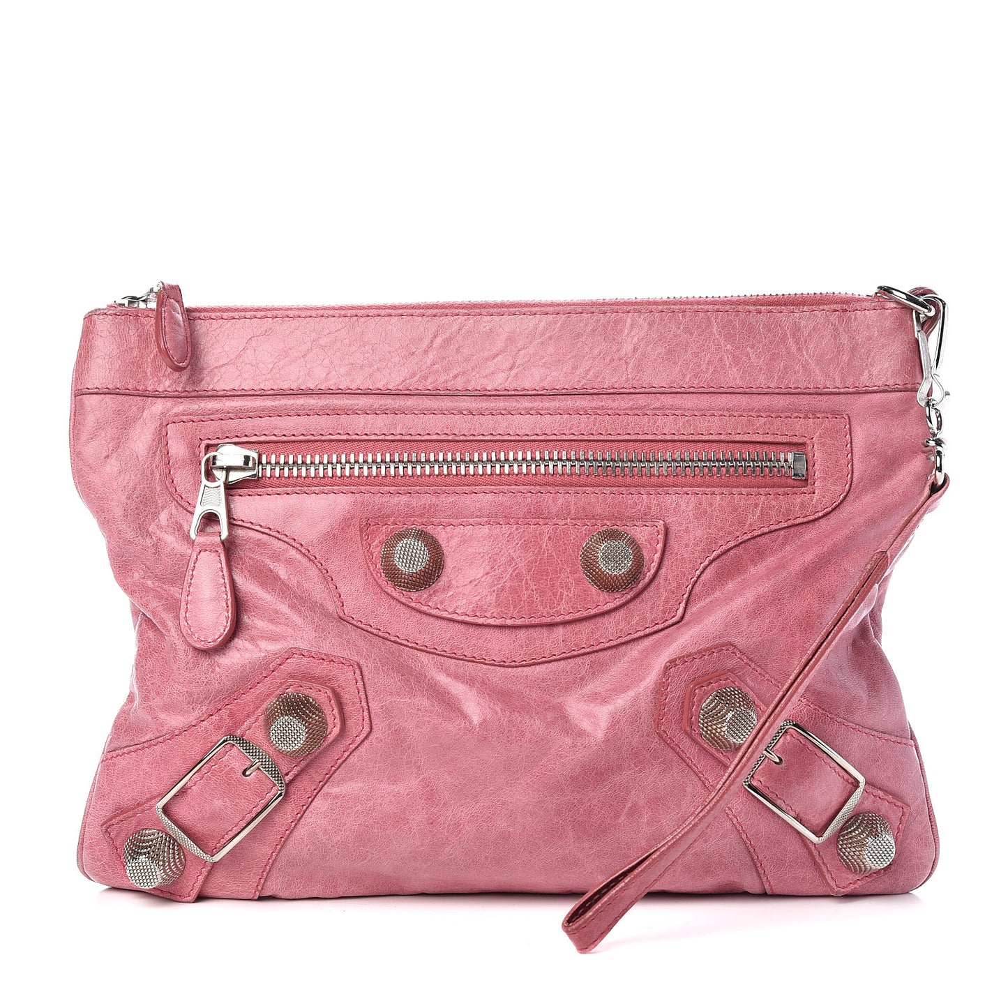 Agneau Giant 21 Silver Hardware Flat Handle Clutch Framboise