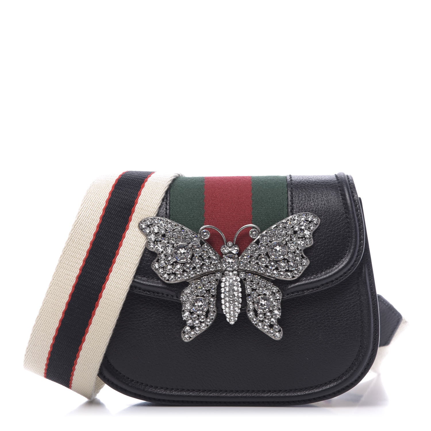 Gucci Calfskin Web Crystal Butterfly Stripe Small Totem Shoulder Bag Black 1 of 10