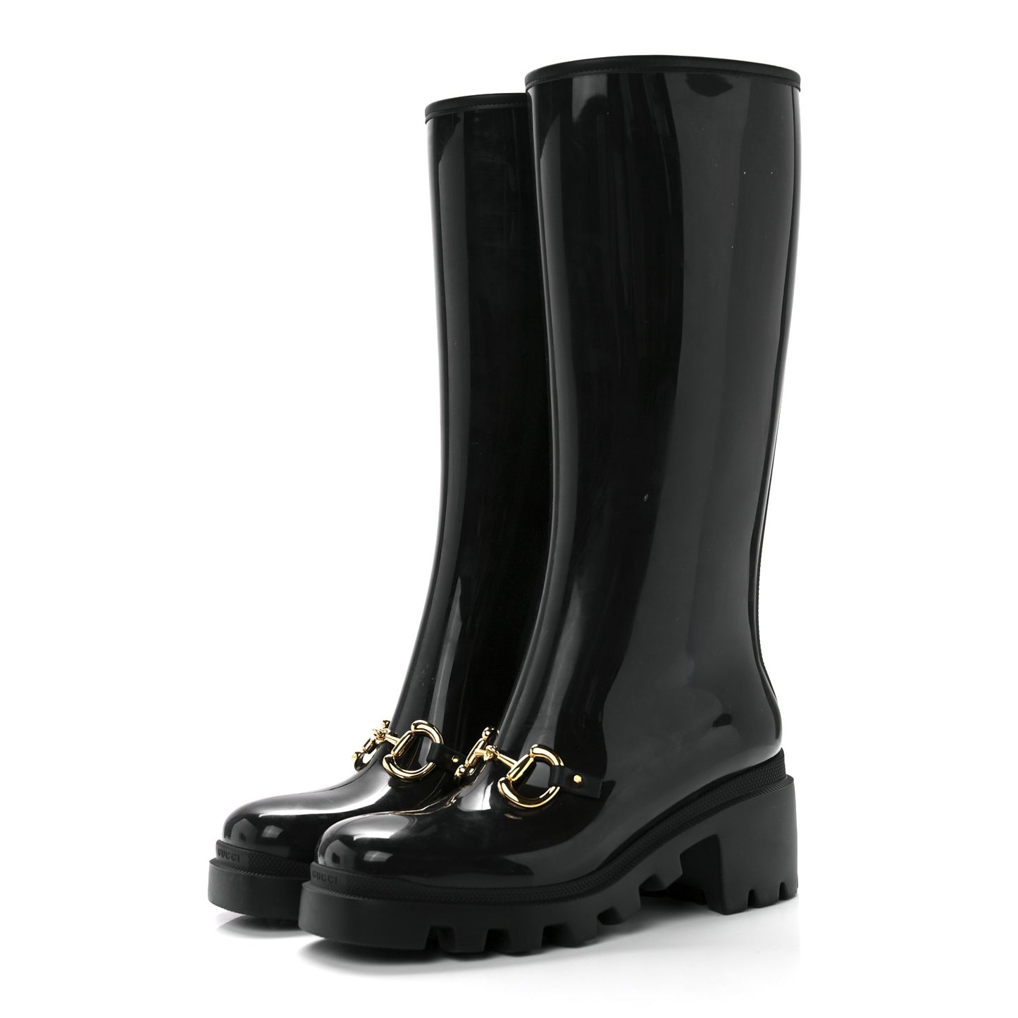 Rubber Horsebit Knee High Boots 38 Black
