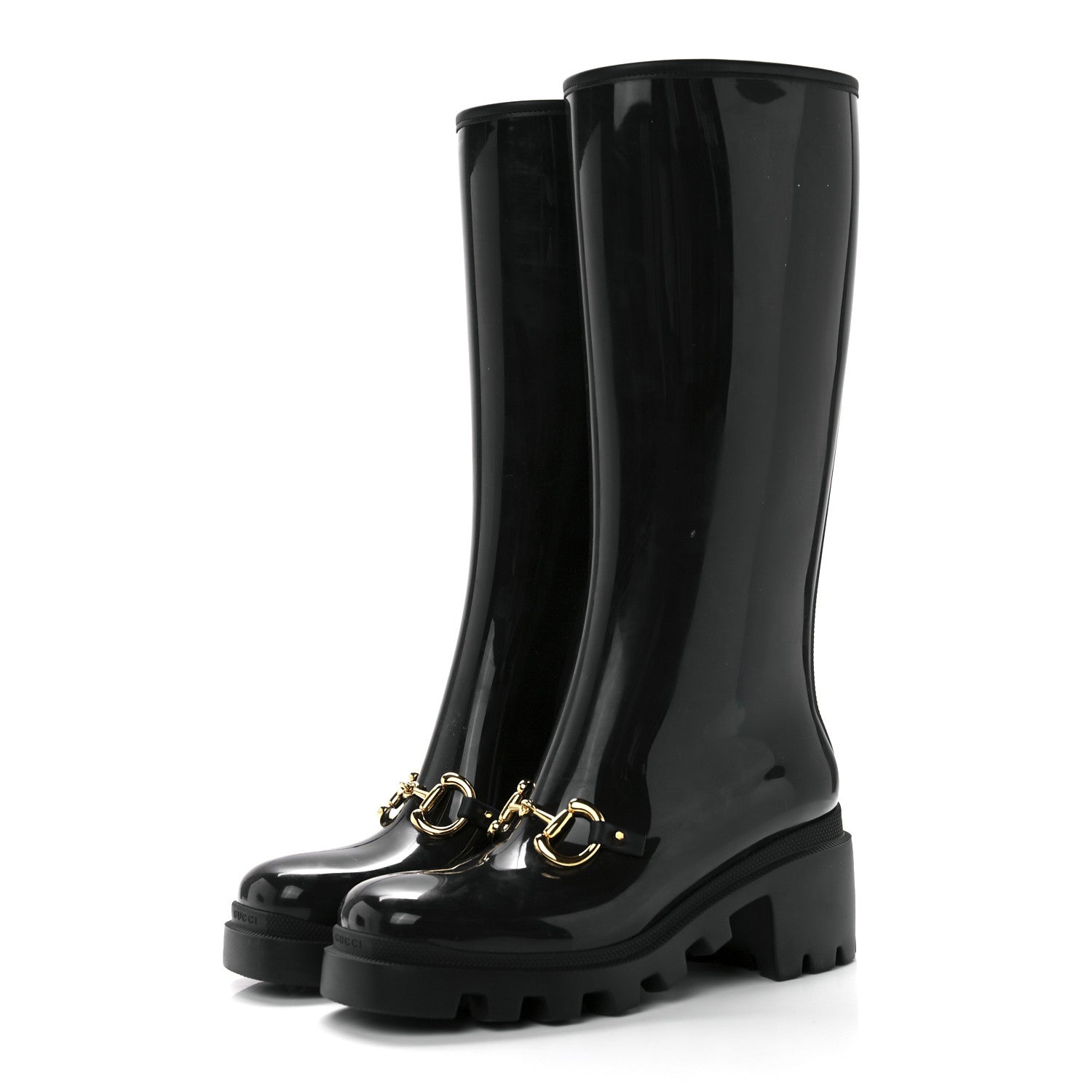 Gucci Rubber Horsebit Knee High Boots 38 Black 3 of 7