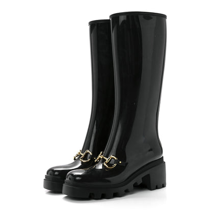 Gucci Rubber Horsebit Knee High Boots 38 Black 3 of 7
