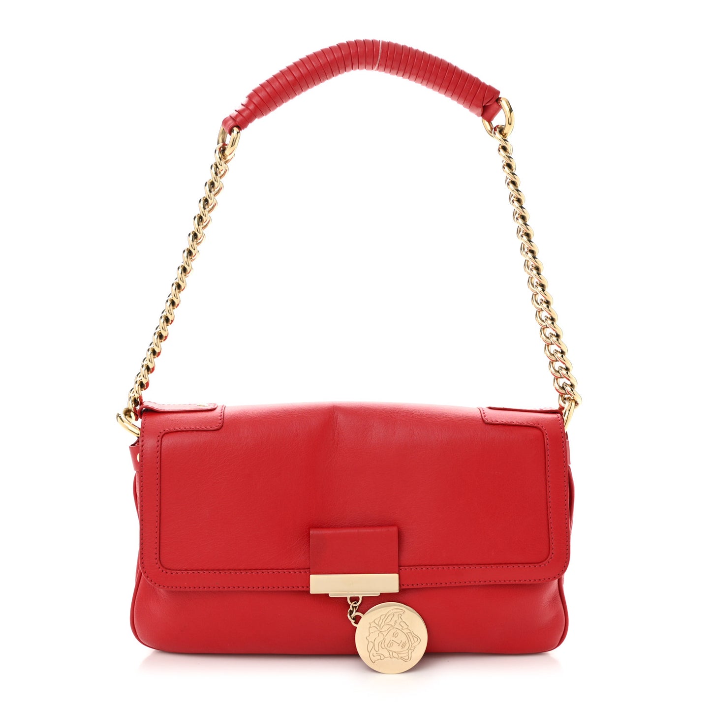 Calfskin Medusa Chain Clutch Red