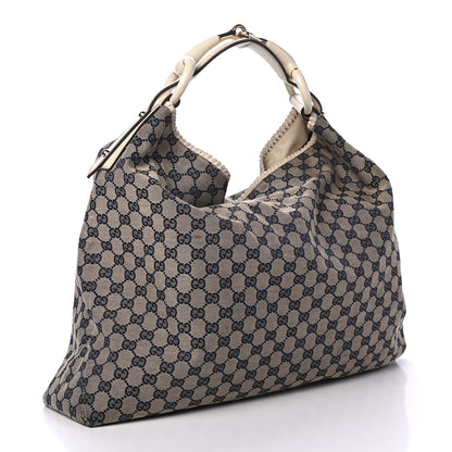 Gucci Monogram Large Horsebit Chain Hobo Navy 2 of 6