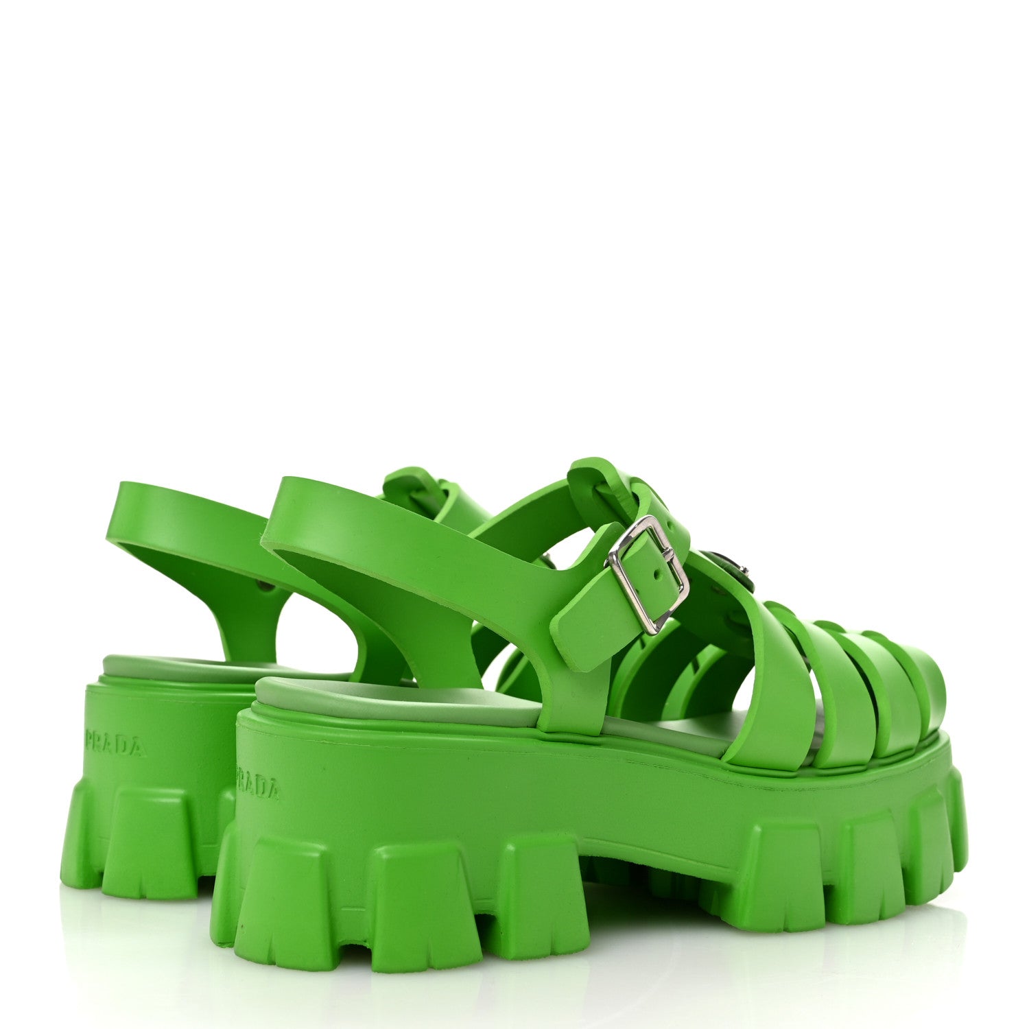 Prada Foam Rubber Metal Triangle Logo Womens Monolith 55mm Cage Sandals 39 Mela 5 of 10