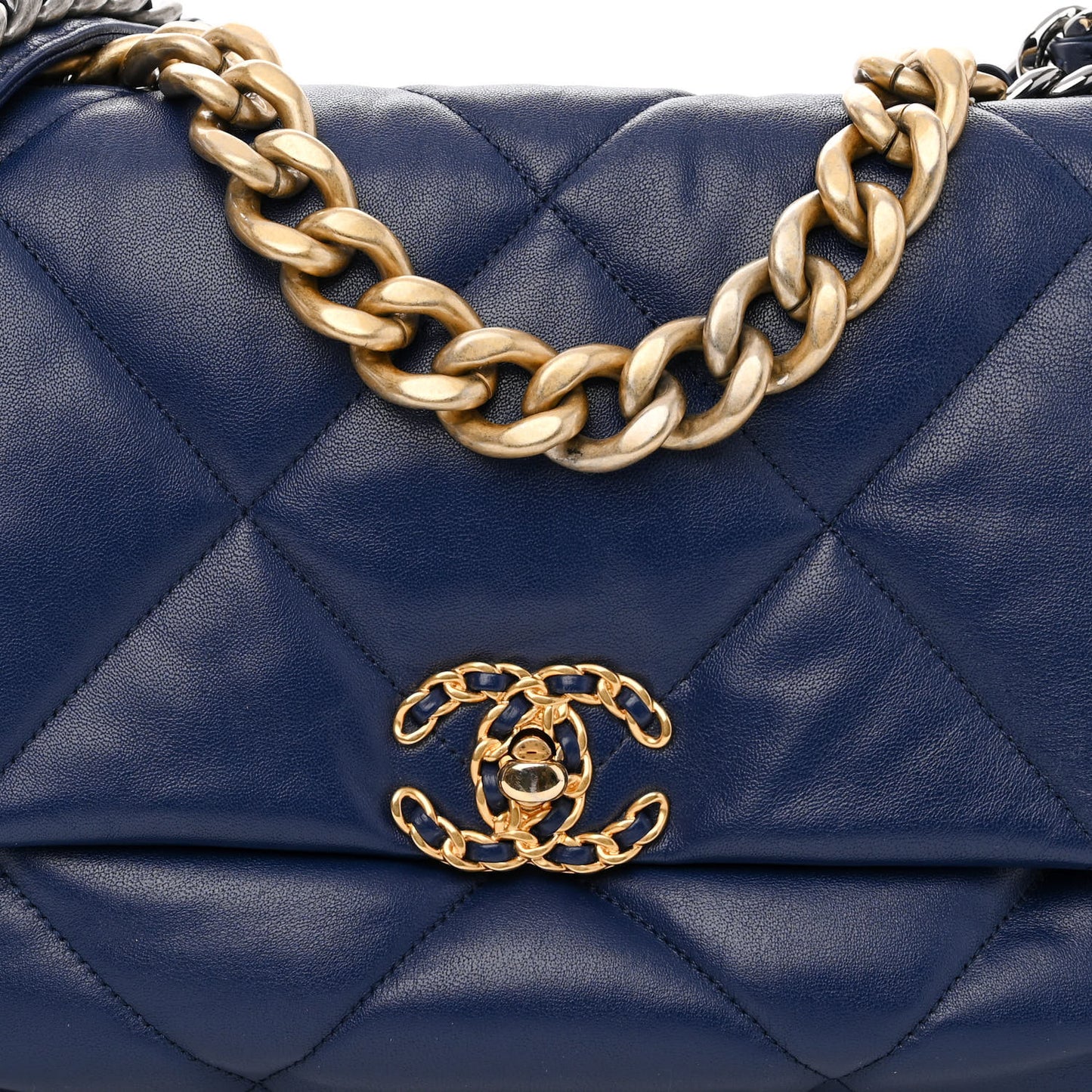 Goatskin Quilted Large Chanel 19 Flap Dark Blue