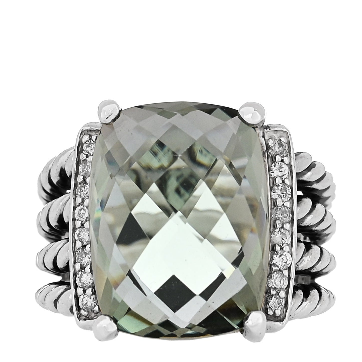 Sterling Silver Diamond Prasiolite 16mm Wheaton Ring 53 6.25