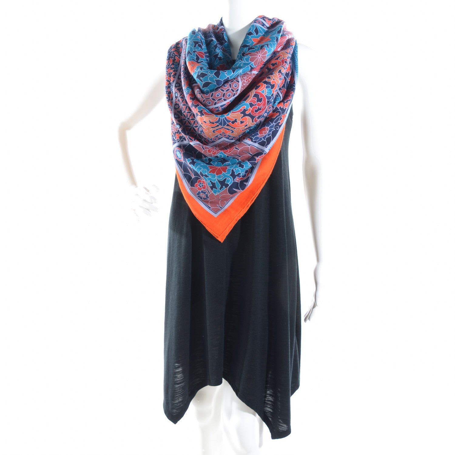 Hermes Cashmere Silk Collections Imperiales Shawl 140 Orange Bleu Brique 2 of 5